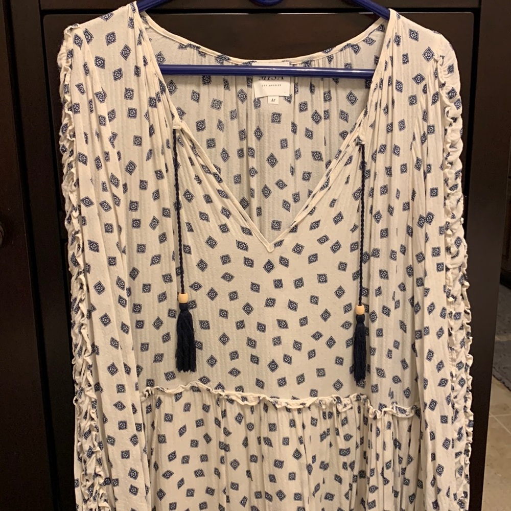 Misa blue and cream dress